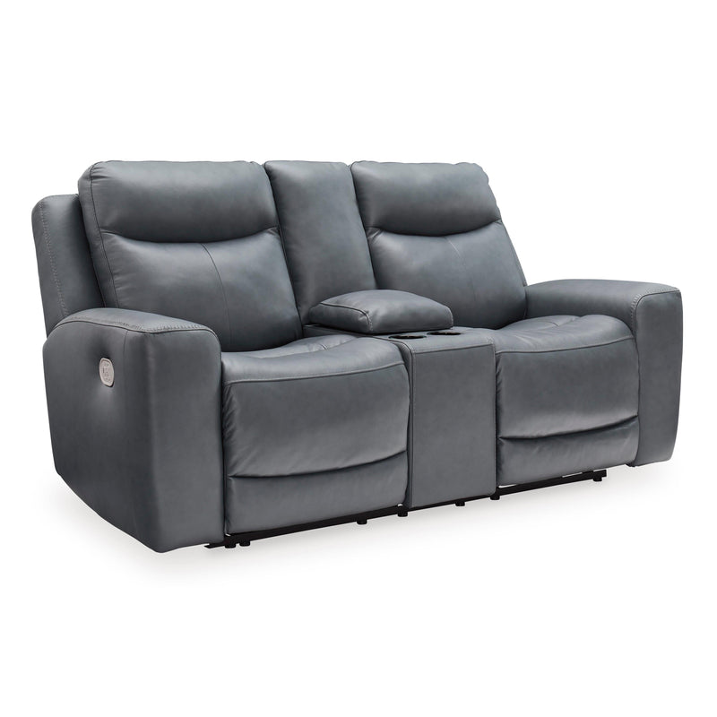 Signature Design by Ashley Mindanao Power Reclining Leather Match Loveseat U5950418C IMAGE 1