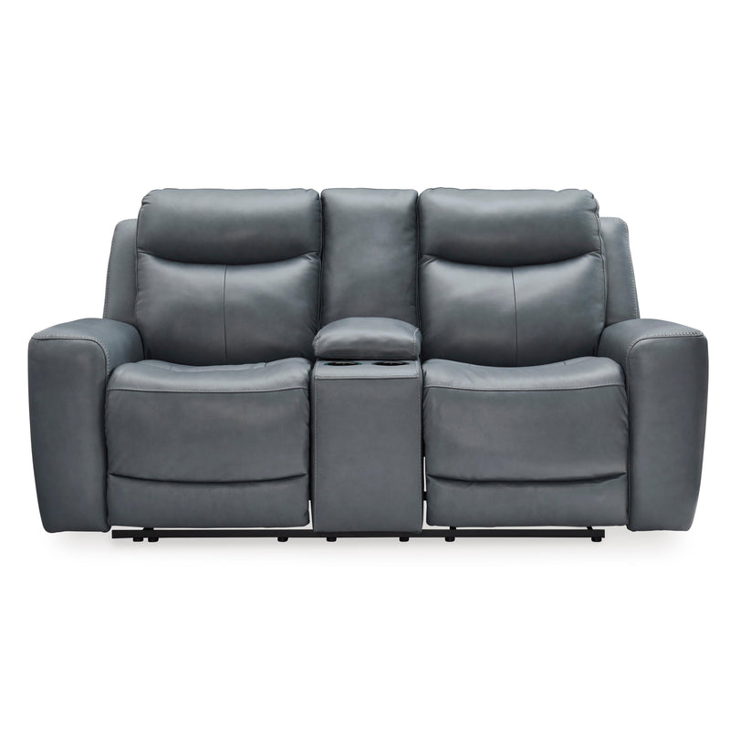 Signature Design by Ashley Mindanao Power Reclining Leather Match Loveseat U5950418C IMAGE 3